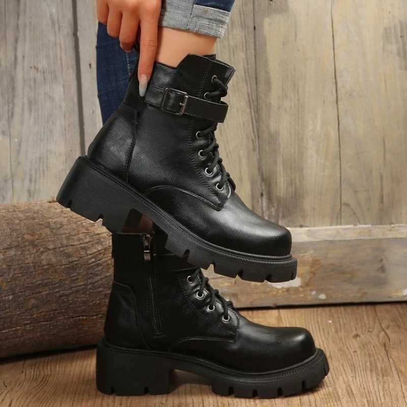 Platform Women Boots Fashion High Quality Women Ankle Boots Retro Round Toe Motorcycle Boots Punk Style Women Shoes Botas MujerT251223