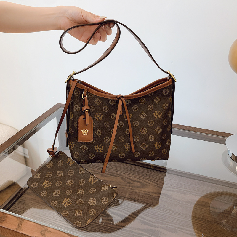 WK high-end fashion tote bag women's 2025 new retro printing large-capacity bag niche shoulder bag oblique span bag