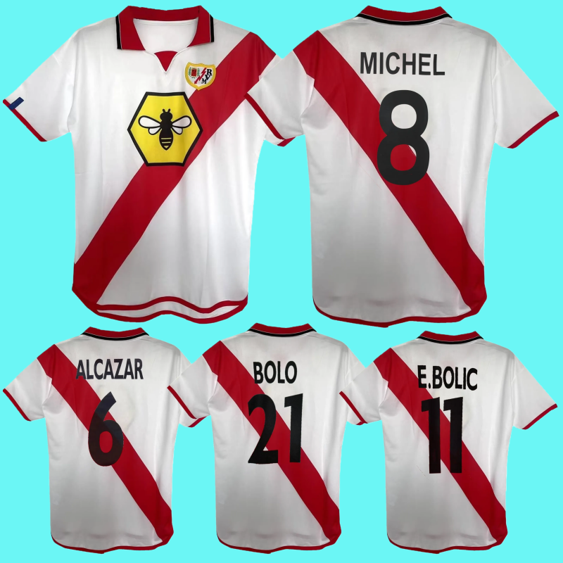 2001 2002 1997 1998 Rayo Vallecano retro soccer jerseys 97 98 01 02 MICHEL Bolic Abdellaoui Arteaga Klimowicz home vintage classic football shirts
