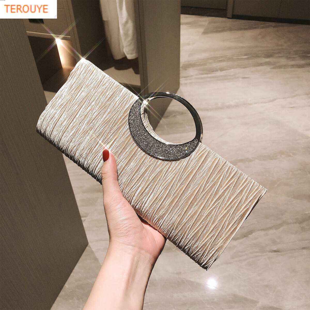 TREOUYE autumn new light luxury elegant handbag niche design diamond inlaid fashionable women's handbag trendy wallet