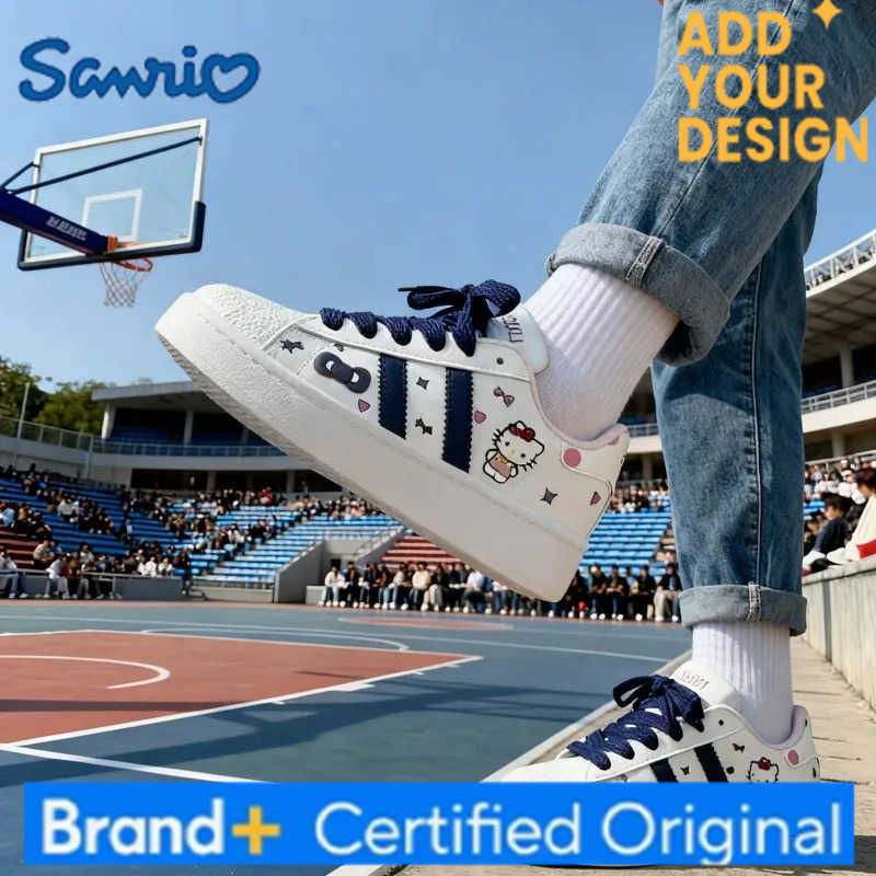 Sanrio KidsCasual Shoes Sneakers Cartoon Hello Kitty PU Leather For Girls Printed Anti-slip Breathable Blue Pink Shoes Size 26-37 H251223