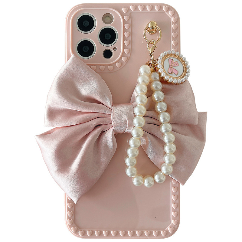 Bowknot Pearl Chain Compatible with Apple 13 Phone Case iPhone 12/11 Women X/XR/XS Max Soft 8 Plus