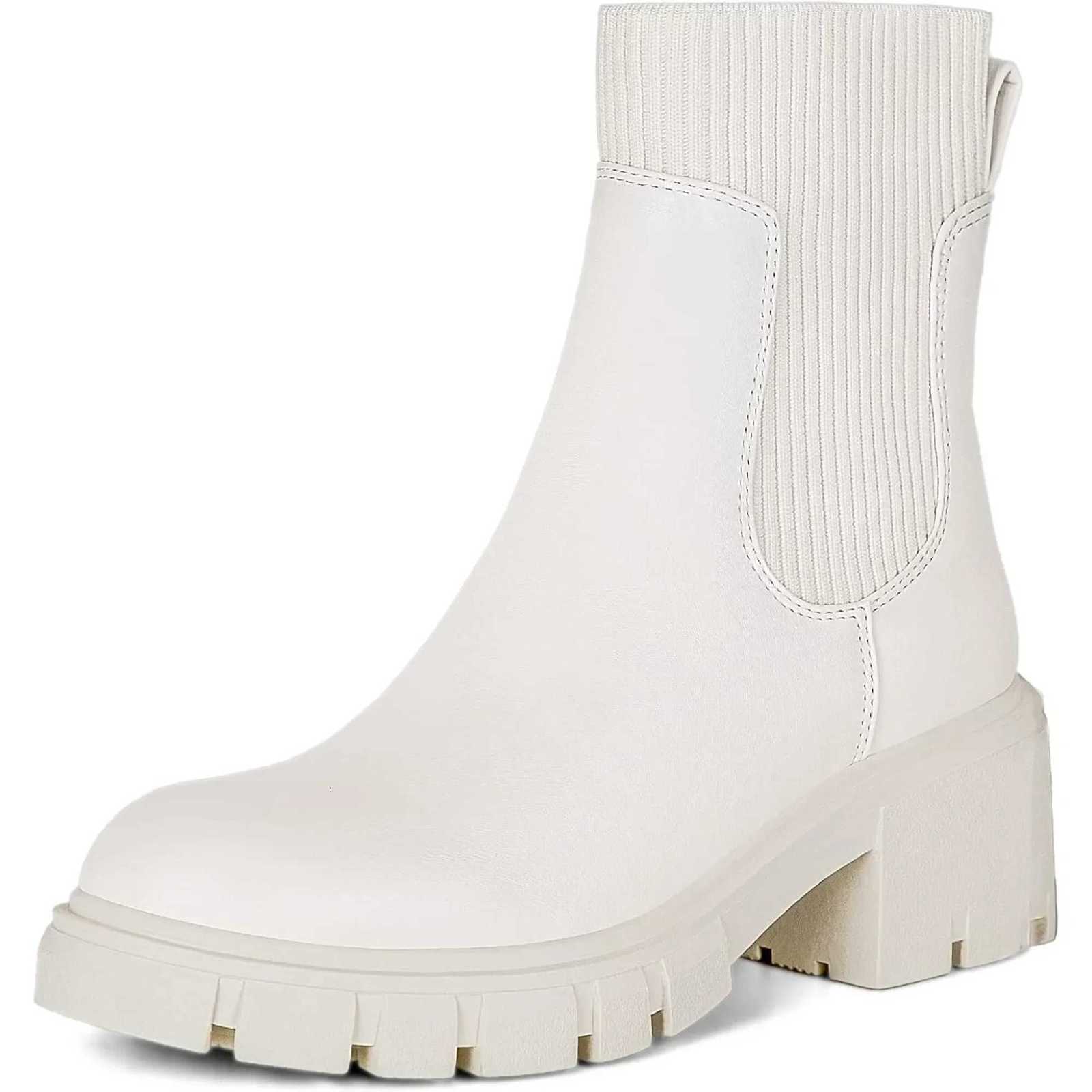 Womens Chelsea Boots Fashion Slip on Platform Ankle Boots Lug Sole Chunky BootiesT251223