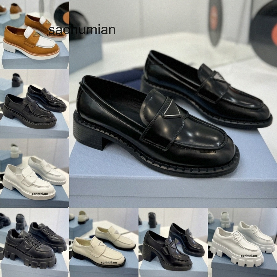 Designer Chocolate Monolith Leather Loafers Womens Black Dress Shoes White Women Shoe Bright surface Platform n7YE pradacups pradashoesmen pradas JN37
