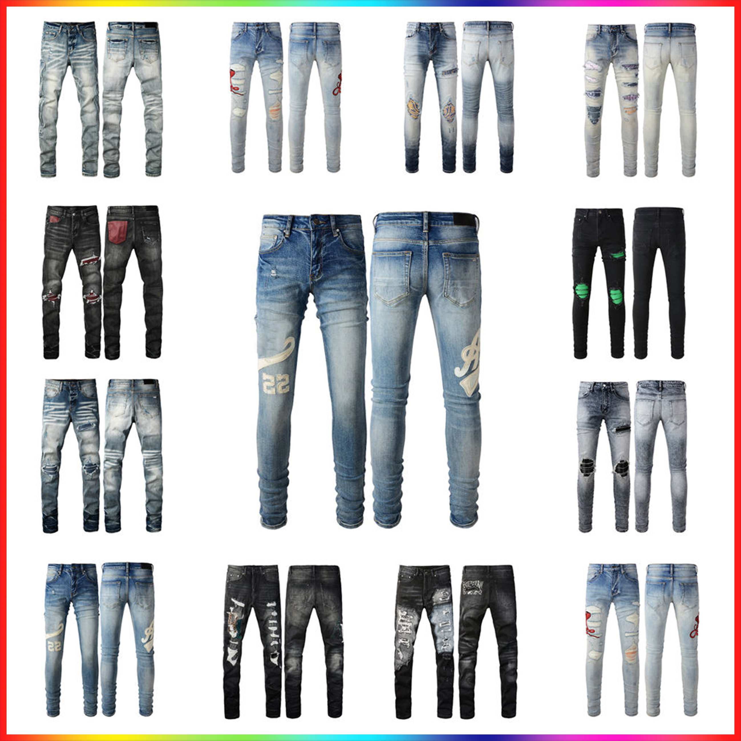 5A men designer jeans essential Jeans France Fashion Men's embroidery tear Hole Stretch amirirjeans Trousers High Quality Straight Retro Streetwear Casual Joggers