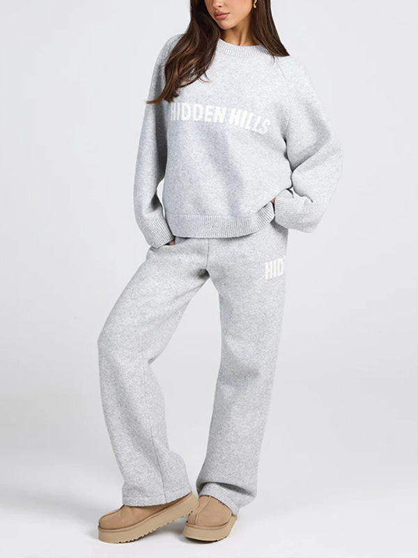 Cross border autumn and winter hip-hop fashion brand street fashion casual knitted sweater long pants set for women dongdumaoyi