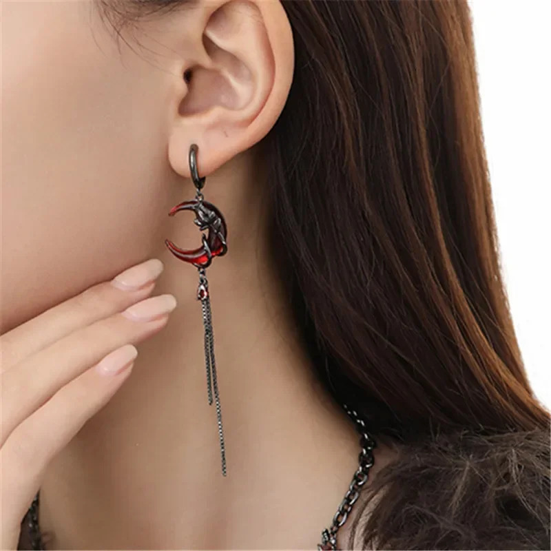 Red Moon Rose Earrings Women European American Style Personality Crystal Drop Pendant 251222