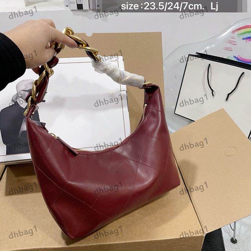 25K Underarm Bag Hobo Designer Womens Shoulder Bag Leather Ribbed Checkered Pattern Gold Hardware Metal Matelasse Thick Chain Luxury Handbag Shopping Sacoche 24cm