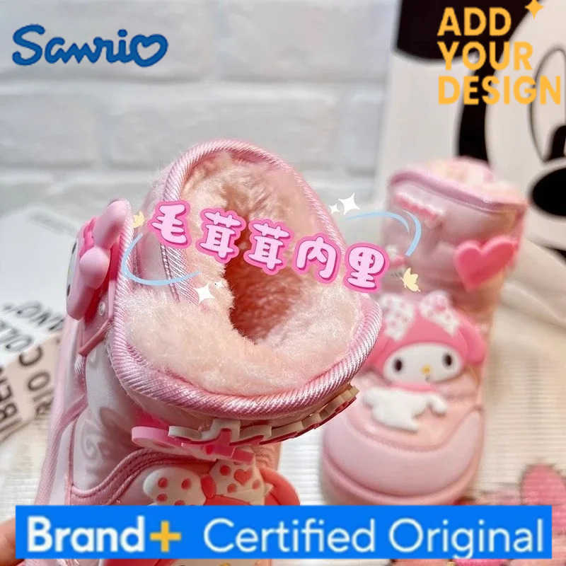 Sanrio My Melody Pink Snow Boots Anime Children Girl Mid-calf Cotton Boots Winter Velvet Thickened Waterproof Non-slip Loafers H251223