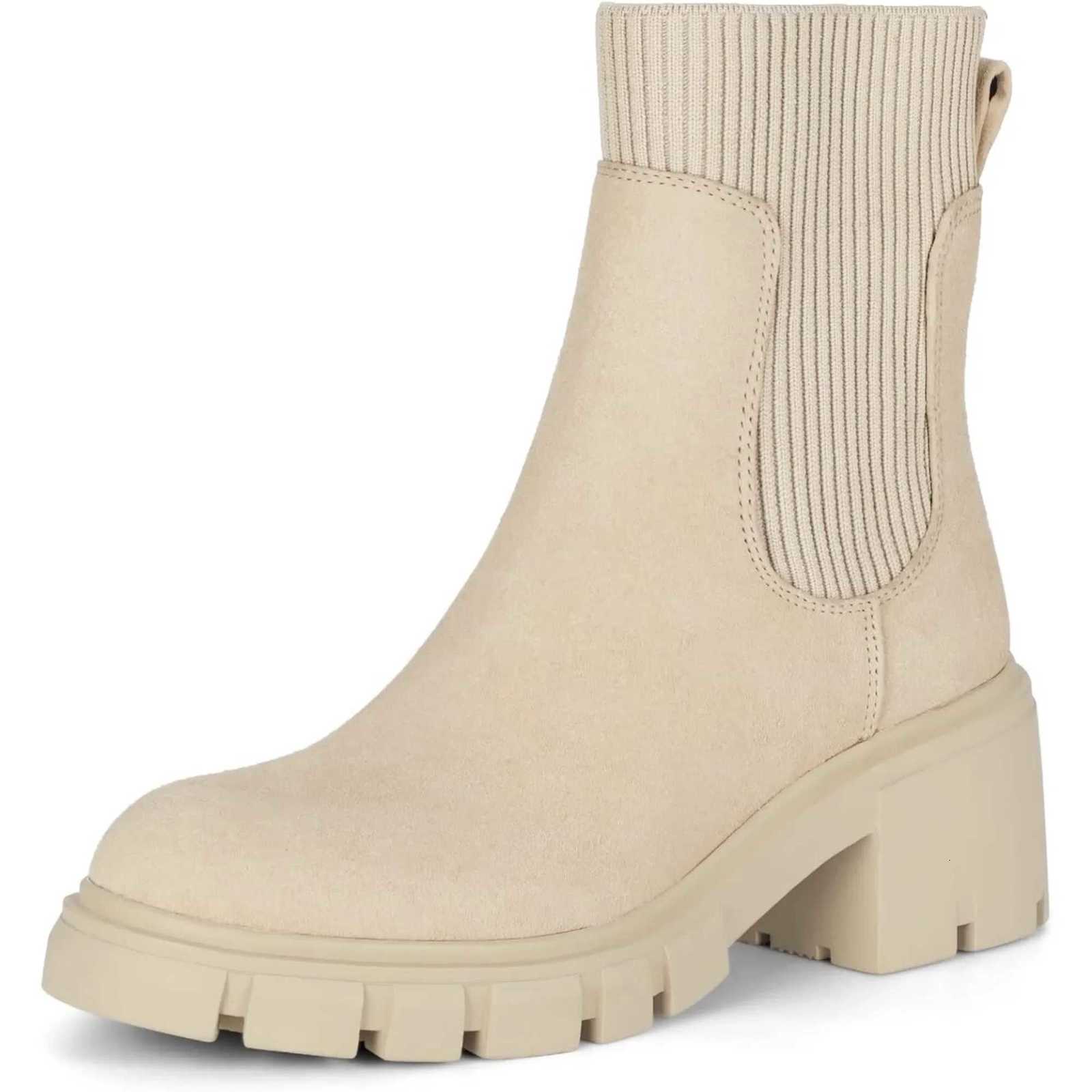 Womens Chelsea Boots Fashion Slip on Platform Ankle Boots Lug Sole Chunky BootiesT251223