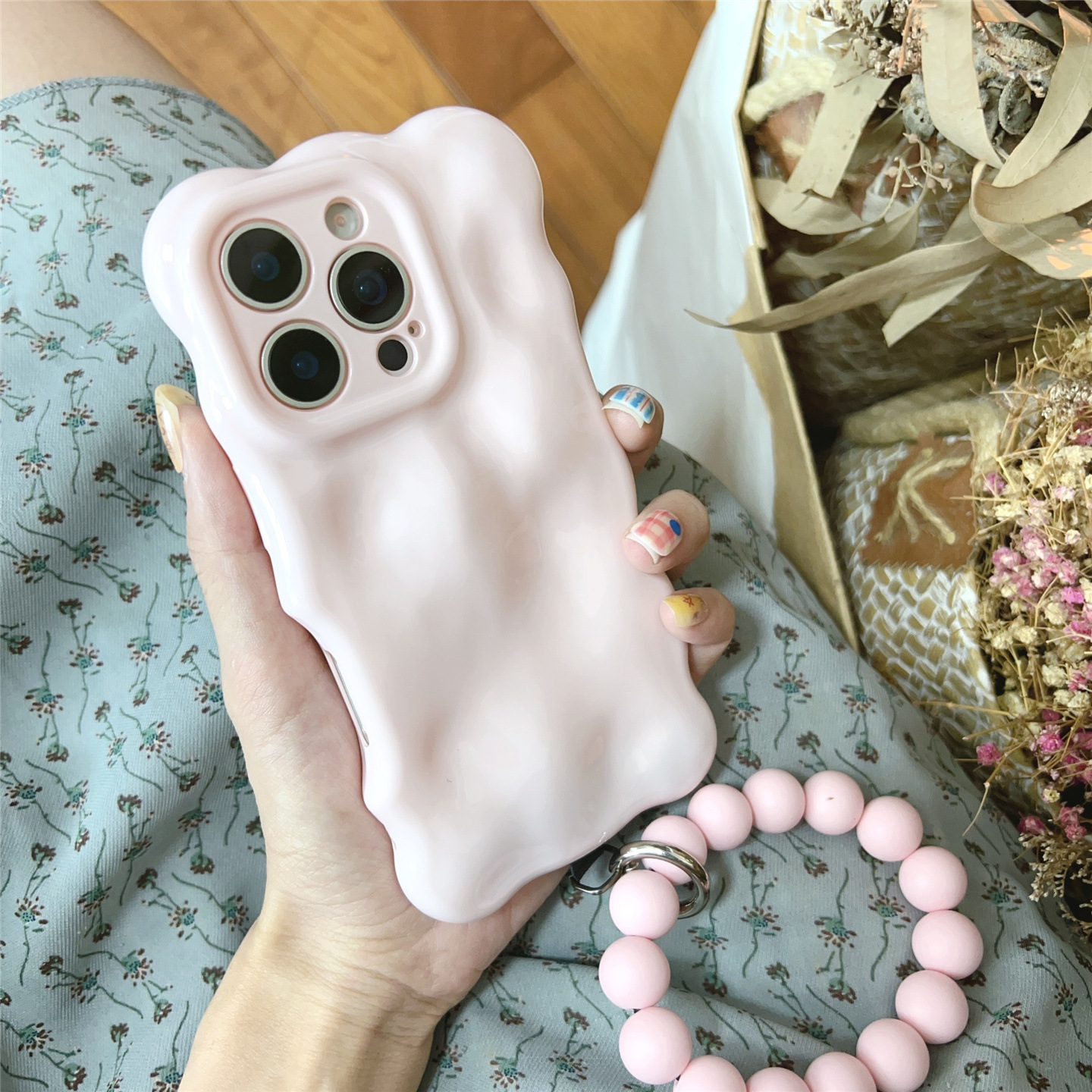 Pink Meteorite Pattern Compatible iPhone 17 Max Apple 15 Phone 16 Pro Bubble Case 14/13 with Lanyard