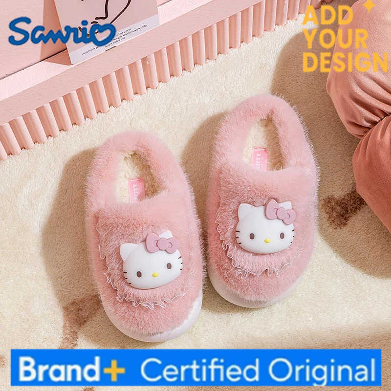 Sanrio Winter Cute Cartoon Non-slip Childrens Plush Slippers Soft Sole Flip Flops Kids Girls Indoor Mule Warm Home Cotton Shoes H251223