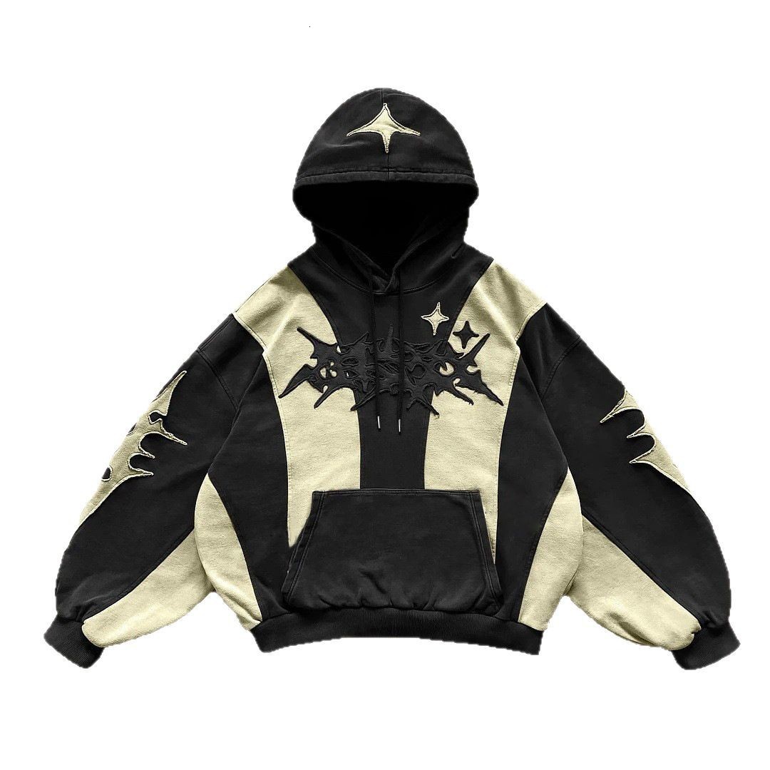 Retro Gothic Patch Letter Oversized Hoodie Womens Y2K Harajuku Hip-Hop Casual Joker Sweatshirt Street Wear 241231