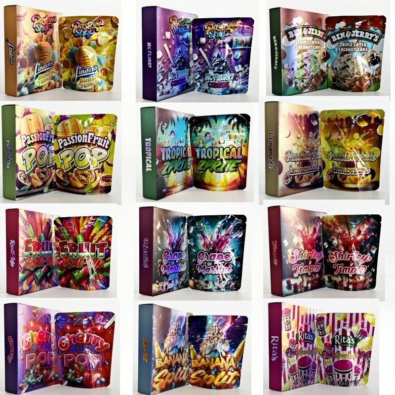 custom printed mylar bag with box combo 3.5 inch 1/8oz cali style foil pouch smell proof packaging food storage