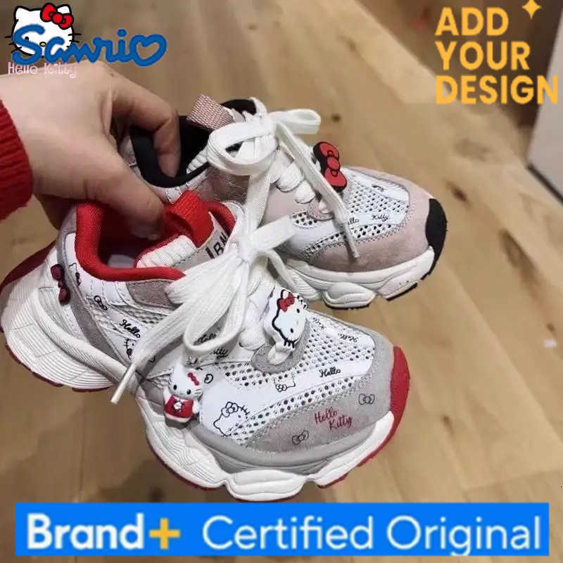 Sanrio Anime Cartoon Children Hello Kitty Mesh Sneakers Kawaii Spring Autumn New Breathable Casual Running Dad Shoes Soft Bottom H251223