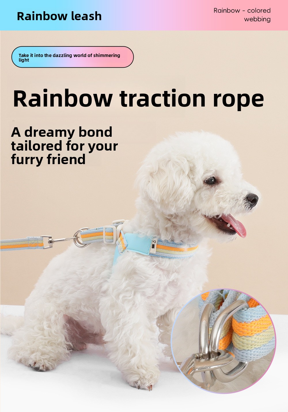Breathable Rainbow Dog Harness Adjustable Strap for Small Medium Dogs Bichon Frise Walking Vest Pet Leash