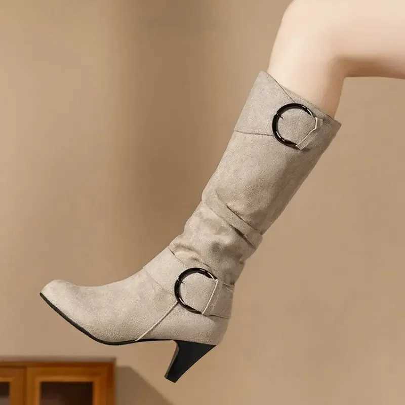 Knee-high Zipper Womens Modern Boots Womens Shoes High Quality New Pointed Toe Solid English Style Fashion Casual Plus Size 43T251223