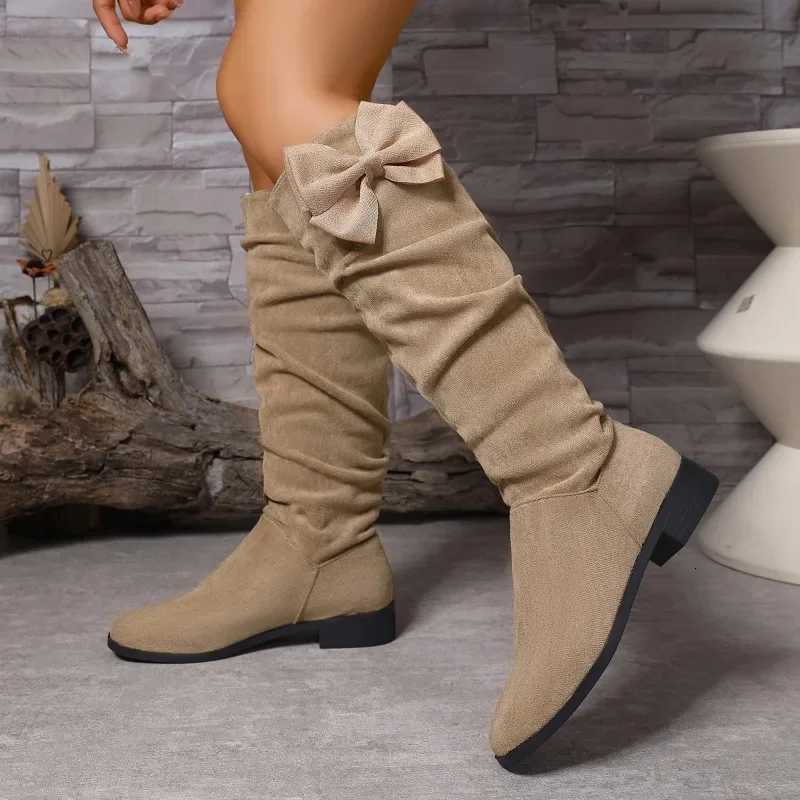 shoes female 2025 hot sale slip-on Womens boots Fashion butterfly-knot Modern Boots Women winter plus size knee-High bootsT251223