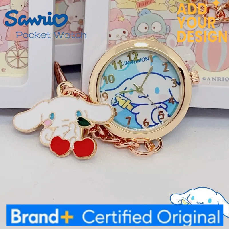 Sanrio Anime Hello Kitty Keychain Pocket Watch Girls Student Kuromi Cinnamoroll Fashion Children Gifts Quartz Watches Ornaments H251223