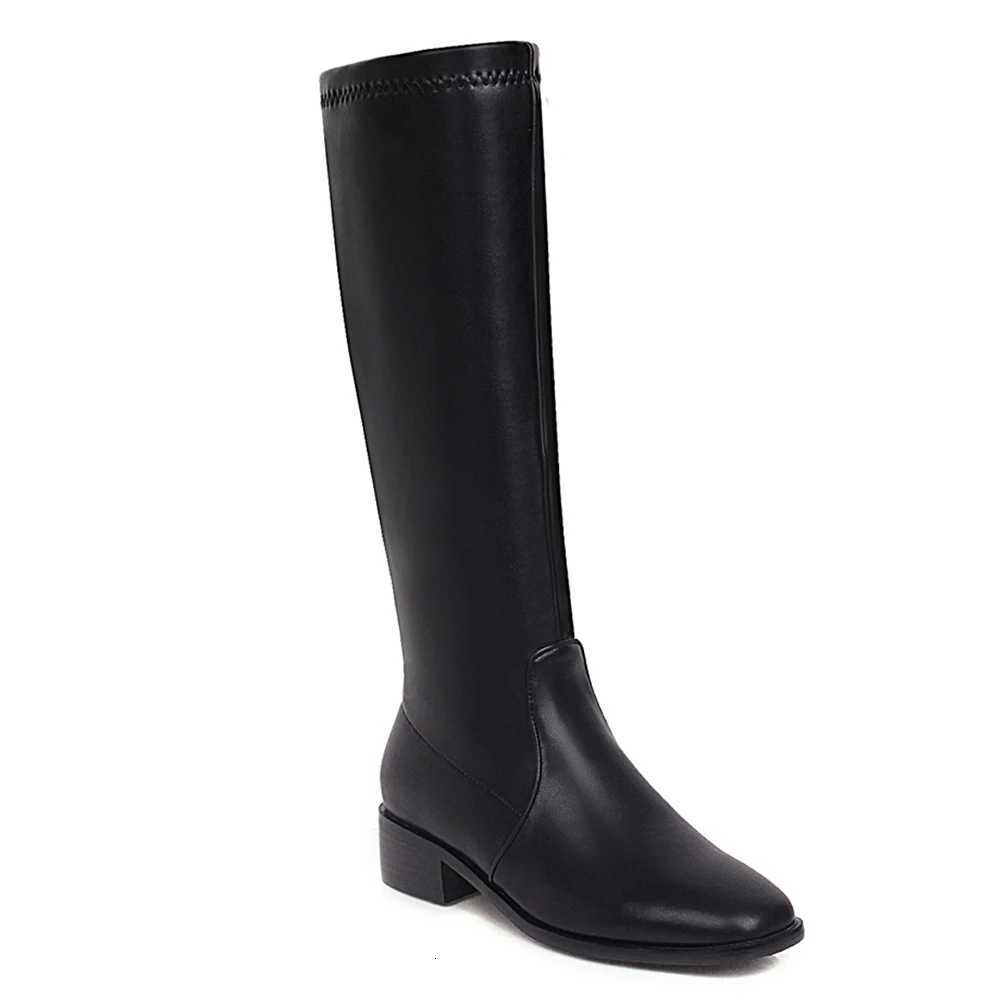 Oversized Square Toe Thick Heel Boots Microfiber Nappa Pattern Brown Knee-Length Boots Side Zipper Autumn Winter Womens ShoesT251223