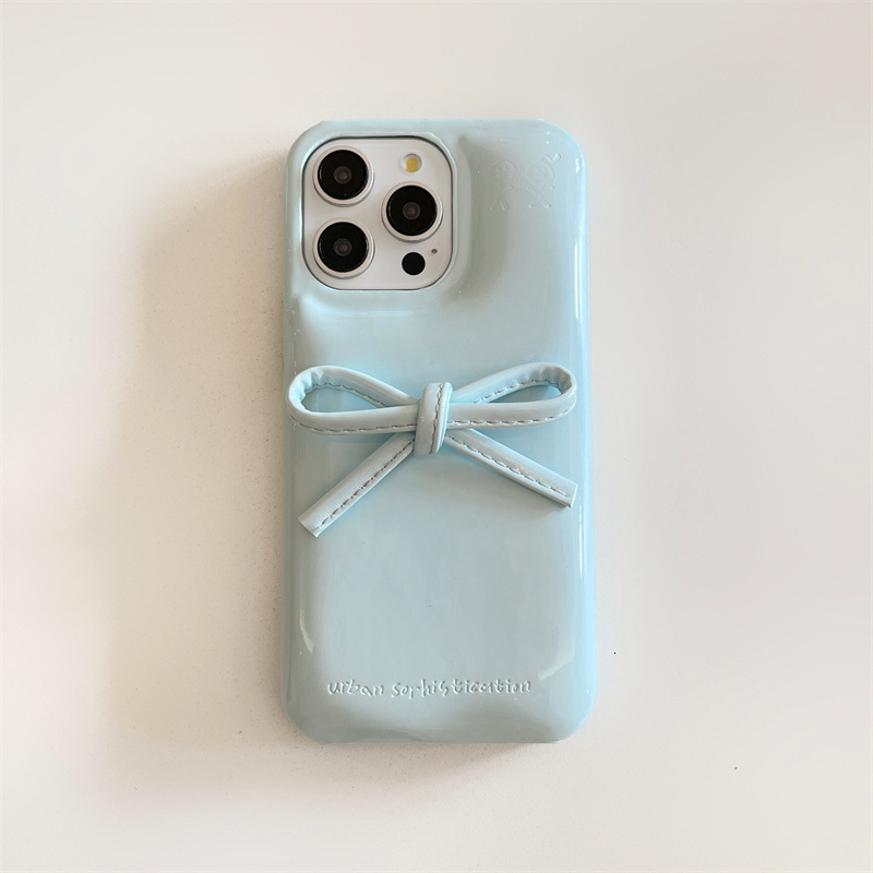 Solid Color Leather 3D Bow iPhone 14/13 Compatible Apple 17/16/15 Pro Max Phone Case Cover