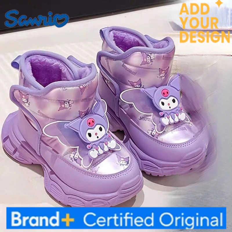 Sanrio KidsCasual Shoes Boots Kuromi PU Leather Winter Running Shoes For Children Anti-slip Keep Warm Purple Pink Size 26-37 H251223