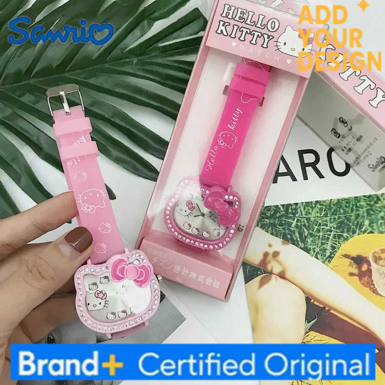 Sanrio 2025 New Hello Kitty Digital Quartz Watch Set Cat Head Cartoon Fashion Love Dial Leather Strap Children Clock Girl Birthday Gift H251223
