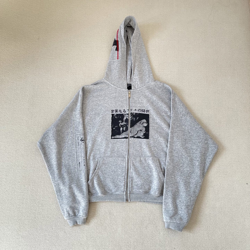 American Retro Streetwear Zip Up Hoodie Vintage Patchwork Design Oversize Pullover for Men Women 25FW 1222