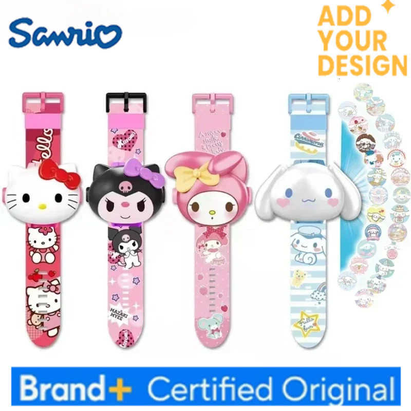 Sanrio Sanrios 3D Projection Digital Watch Kawaii Hello Kitty Kuromi Cinnamoroll Anime Action Figure Toy Watch Flip Popular H251223