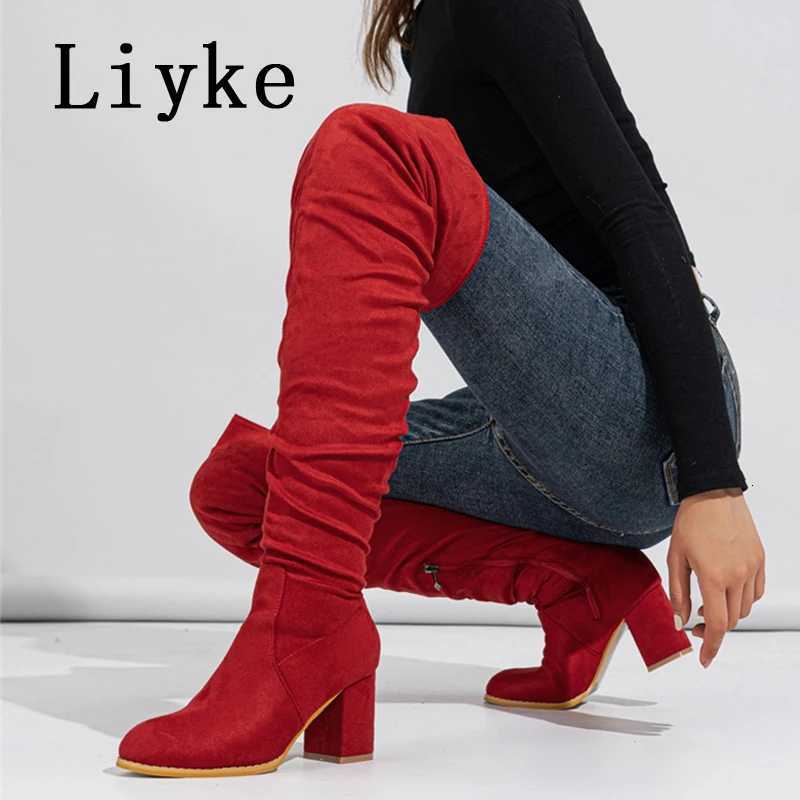 Liyke 2025 New Fashion Round Toe Zip Thigh High Boots Women Autumn Winter Chunky Heels Motorcycle Over The Knee Shoe Botas MujerT251223