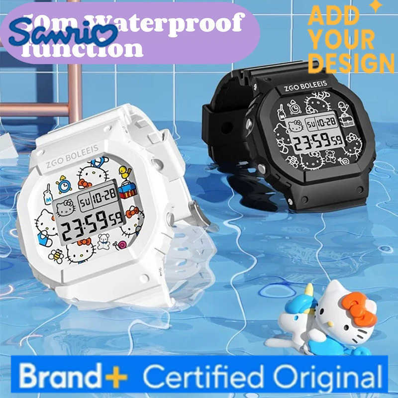 Sanrio Hello Kitty Watch LED Digital Watchs Student Versatile Silicone Watch Childrens Wrist Watch Waterproof Sports Kids Clock H251223