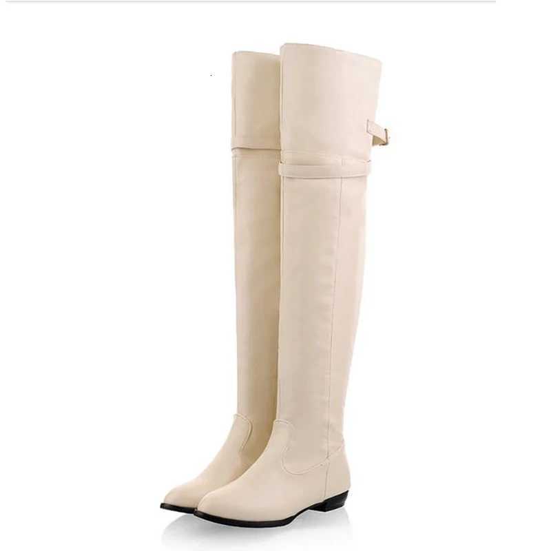 2024 Plus Size Low-Heel Long Loafers Super Thick Warm Winter Plush Over-The-Knee Boots Womens Long Boots With Belt Buckle 2022T251223