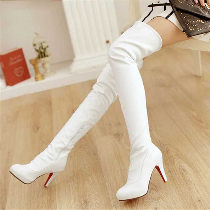 Sexy Spuer High Heel Over The Knee Boots Women Platform Stretch Boots Zipper Autumn Winter Fashion Women Shoes Black WhiteT251223
