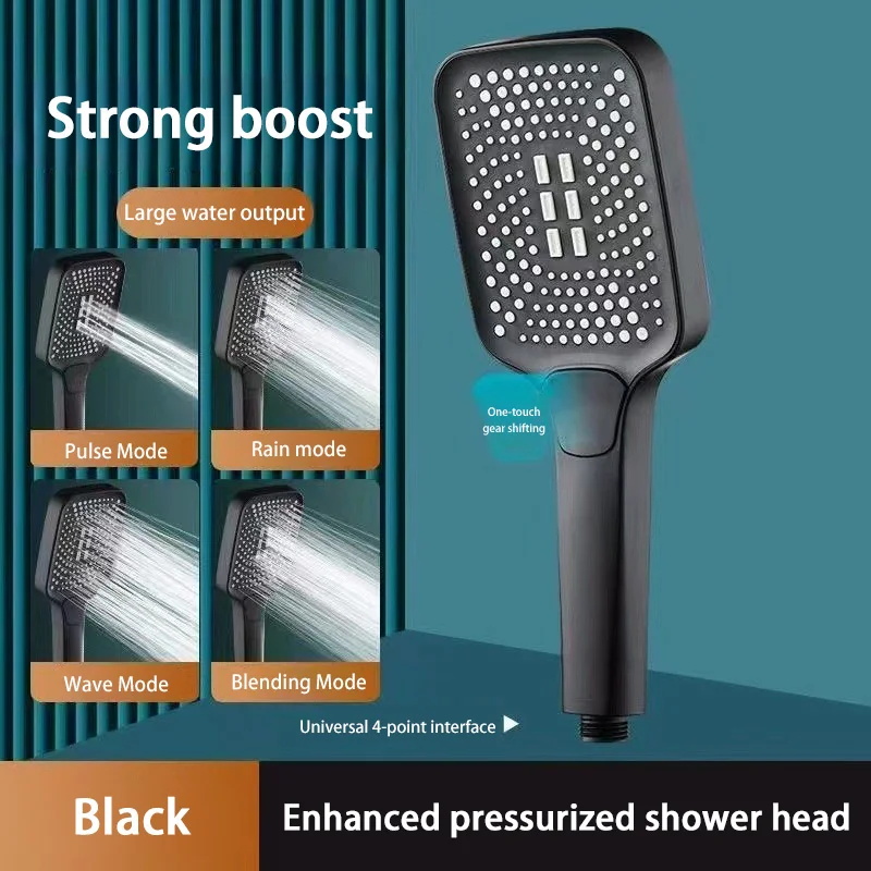 New Square Adjustable Shower Head 4 Modes Rainfall Shower Large Flow Showerhead High Pressure Water Saving Shower Mixer Bathroom Accessories