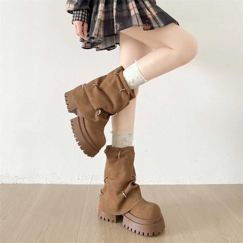 Winter Chunky Platform Heels Women Ankle Boots Punk Pleated Height Increase Short Booties Shoes Zapatos MujerT251223