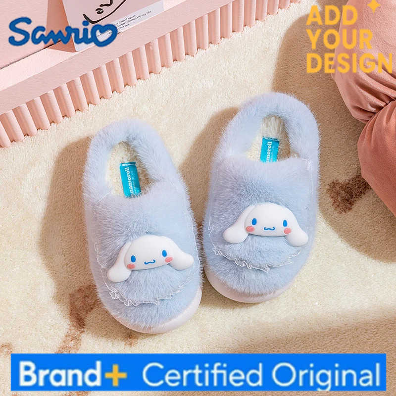 Sanrio Winter Cute Cartoon Non-slip Childrens Plush Slippers Soft Sole Flip Flops Kids Girls Indoor Mule Warm Home Cotton Shoes H251223