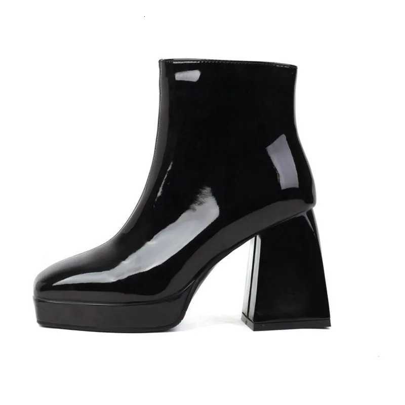 Custom Patent Leather Candy Color Boots Women Square Toe Thick High Heels Women Ankle Boots Platform Shoes Woman Botas WSH4986T251223