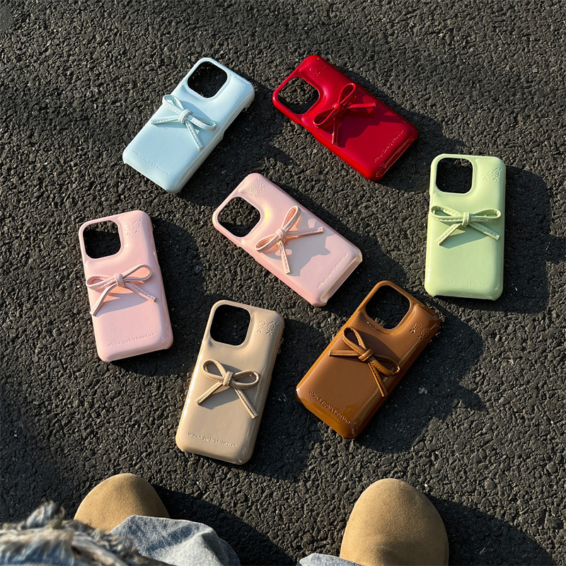 Solid Color Leather 3D Bow iPhone 14/13 Compatible Apple 17/16/15 Pro Max Phone Case Cover