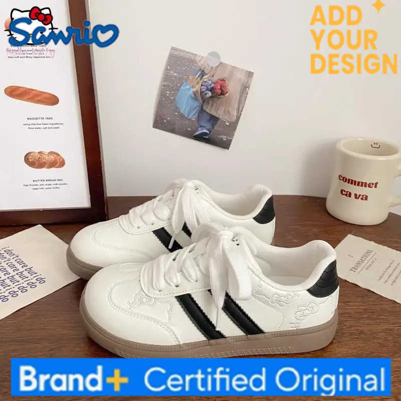 Sanrio Anime New Autumn Spring Trend White Hello Kitty Shoes Girls Versatile Kawaii Embroidery Sneakers Lace-Up Training Board Shoes H251223