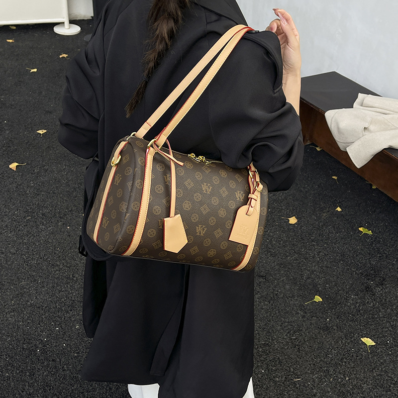 WK high-end fashion cylinder bag women's 2025 new retro printed pillow bag shoulder bag oblique span bag women