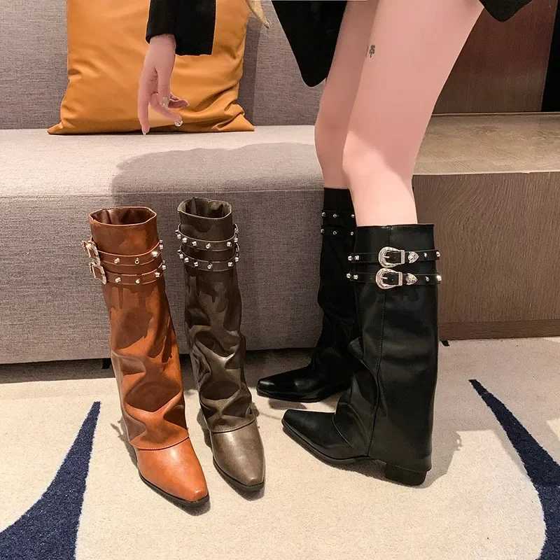 Luxury Designer Winter Women Western Cowboy Boots Fashion Ladies Elegant Knight Long Boots Square Heel Womens ShoesT251223