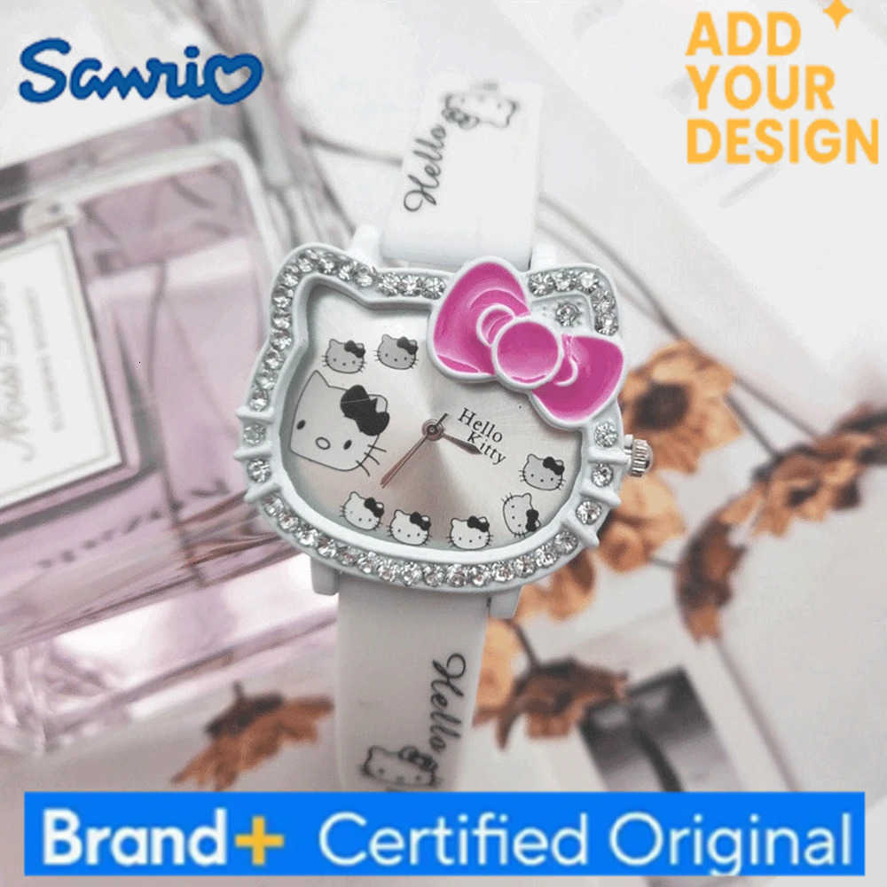 Sanrio Hello Kitty Childrens Watches Cartoon Cat Head Student Electronic Silicone Diamond Bow Quartz Watch Party Kids Girls Gifts H251223