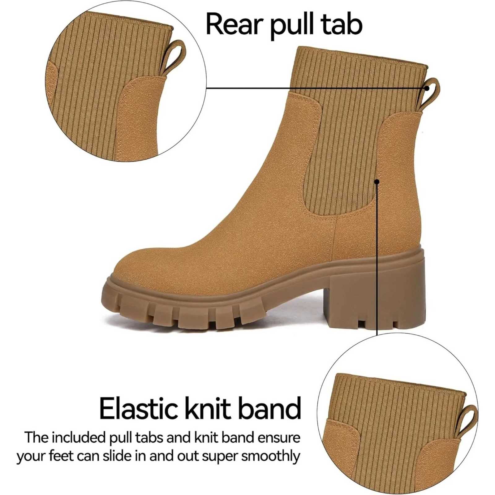 Womens Chelsea Boots Fashion Slip on Platform Ankle Boots Lug Sole Chunky BootiesT251223