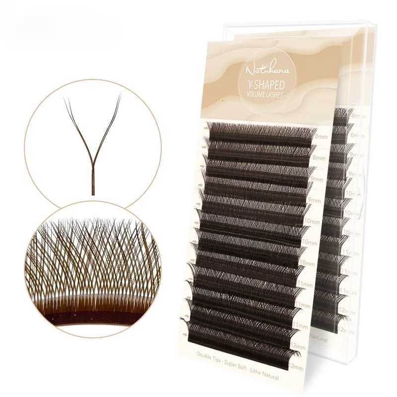 NATUHANA Brown W Shaped 2D 3D 4D 5D W Natural Soft Automatic Flowering Premade Fans Eyelashes ExtensionsT251223