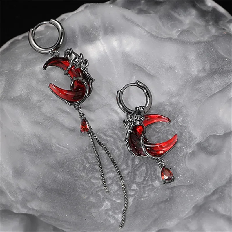Red Moon Rose Earrings Women European American Style Personality Crystal Drop Pendant 251222
