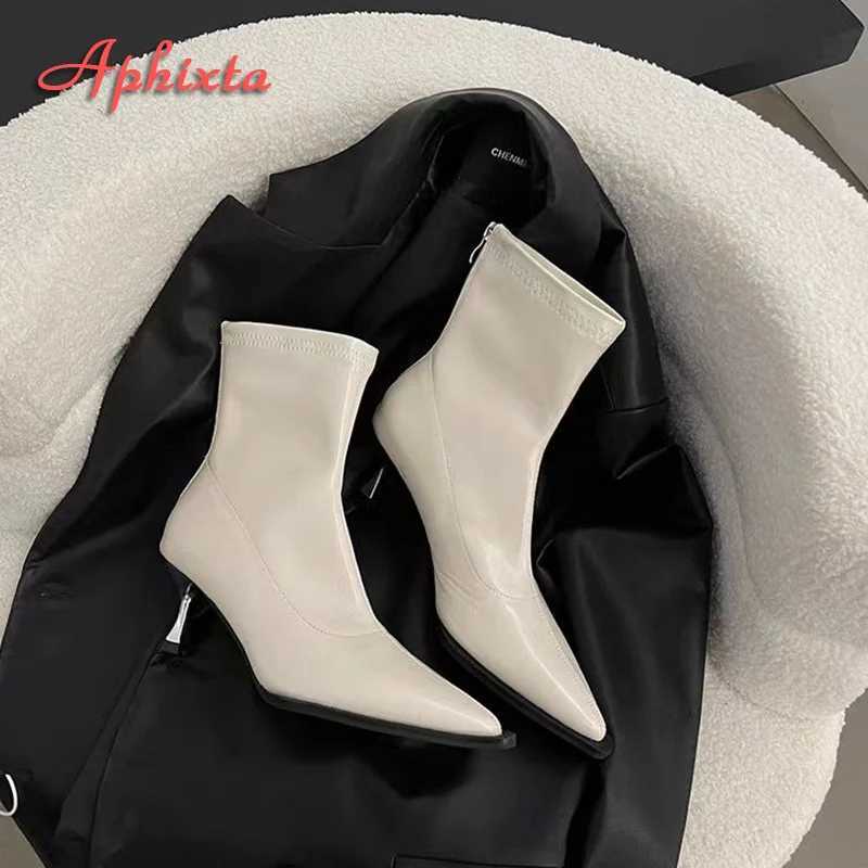 Aphixta Black Back Zipper Sexy Women Ankle Boots Spike Heel Pointed Toe Lady Footwear Shoes Women zapatos mujer 2025 tendenciaT251223