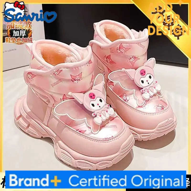 Sanrio Girls Kuromi Thickened Cotton Shoes Cartoon Winter New Kawaii Girls Anime Cotton Boots Warm Soft Sole Fashion Rain Boots H251223