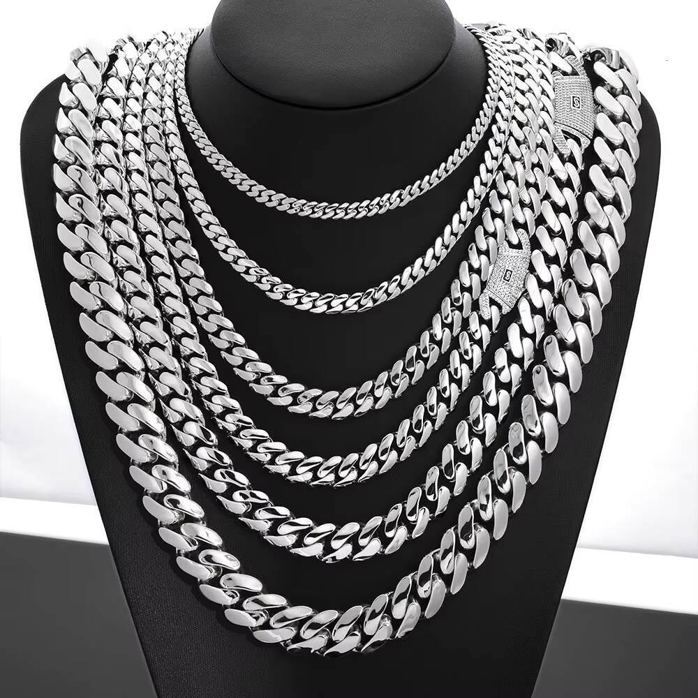 NUOAY 925 Silver Cuban Chain Necklace with Iced Out Moissanite Clasp Hip Hop Style Pass Diamond Test Fine Jewelry for Women Men