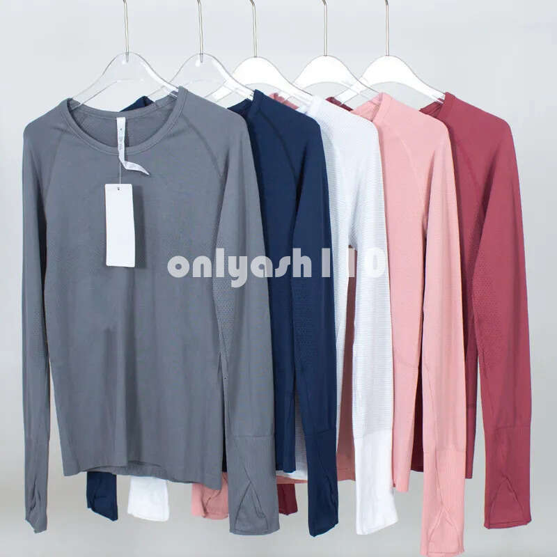 Womens Yoga Long Sleeve luluity lemonive Shirt Blouse Solid Color Pinstripe 2.0 Sports Fitness luluity lemonive sets Women Round Neck Jogging Sportswear