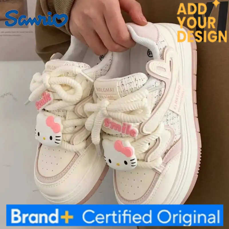 Sanrio Kawaii Hello Kittys Sneakers Womens Shoes Fashion Breathable Sports Shoes Leather Cartoon Girl Skateboard Student Board Shoes H251223